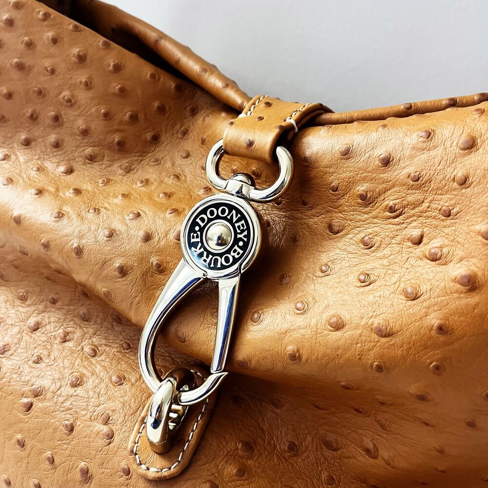 NEW Dooney & Bourke Caramel Ostrich Embossed Leather Logo Lock Hobo Bag NWT $388 - Picture 2 of 9